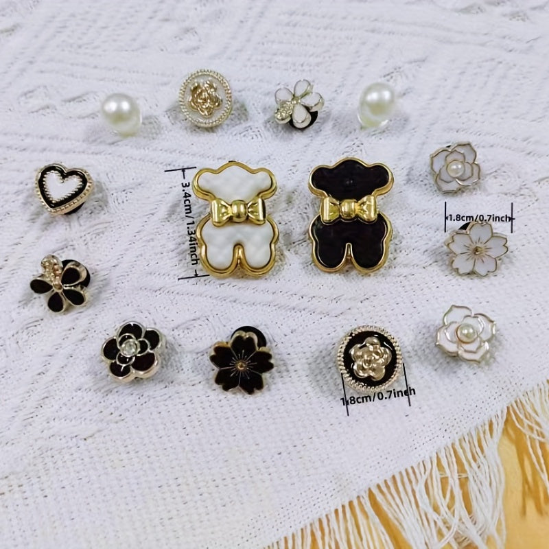 16pcs Shoe Decoration Charms - Bear, Flowers, Pearls - Party Shoes Decoration