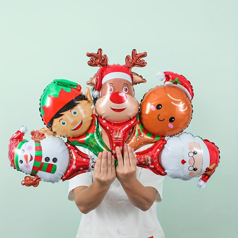 10pcs Christmas Hand Balloons Santa Claus Snowman Elk Gingerbread Man Decoration