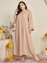  Casual Abaya Dress Women's Plus Colorblock Contrast Lace Maxi Dress
