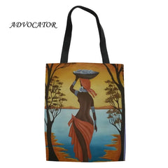 Canvas Shoulder Bag African Girl Print Large Capacity Handbag
