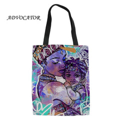 Canvas Shoulder Bag African Girl Print Large Capacity Handbag