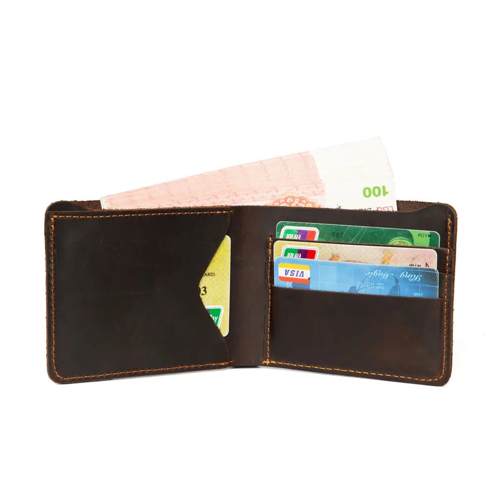 Crazy Horse Leather Men's Wallet Euro American Dollar Clip Retro Cowhide Wallet