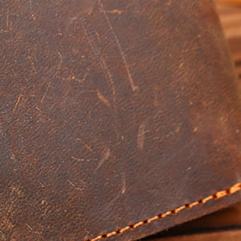Vintage Crazy Horse Leather Men's Short Wallet