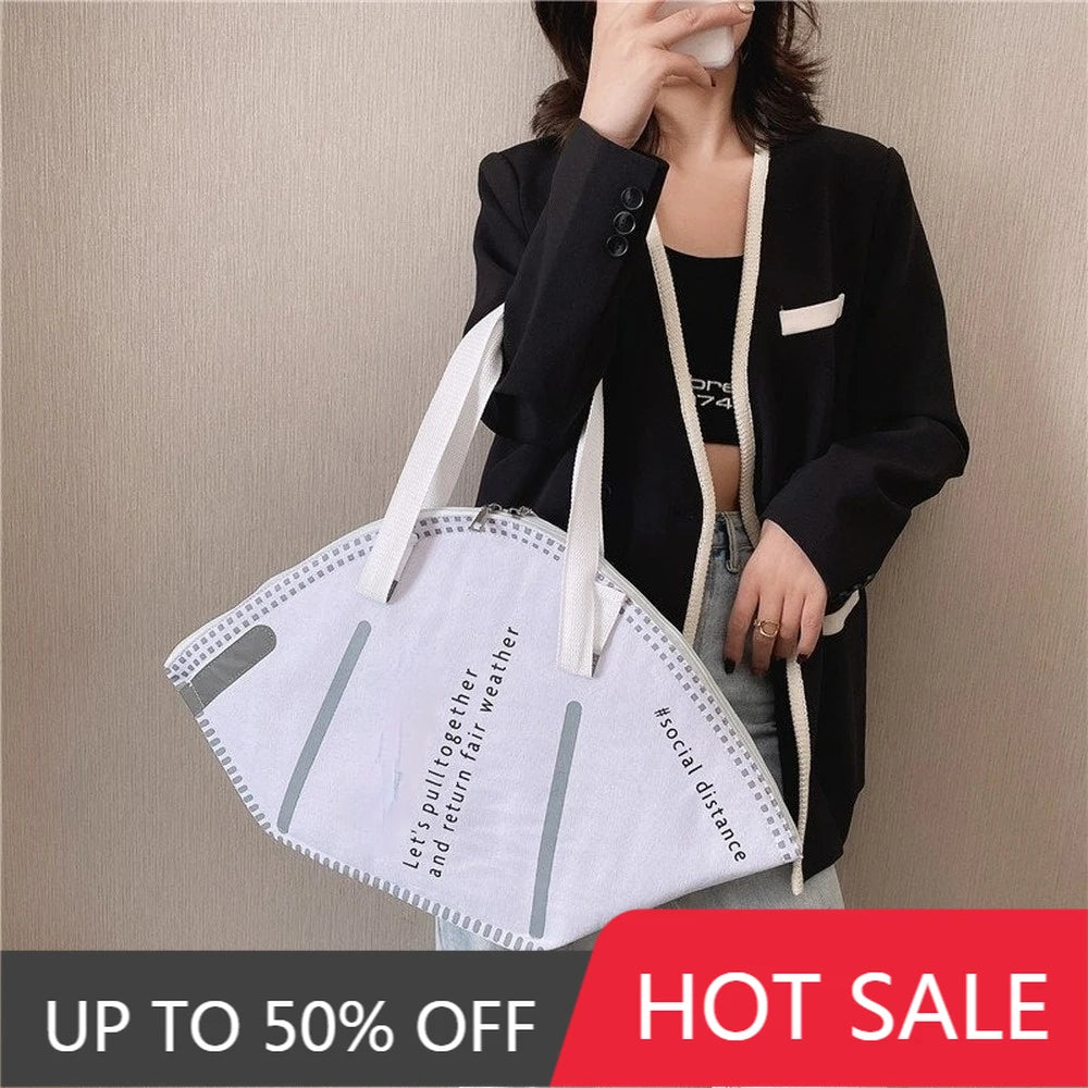 Mask Shape Canvas Bag Women Shoulder Bag Large-capacity Shopping Handbag