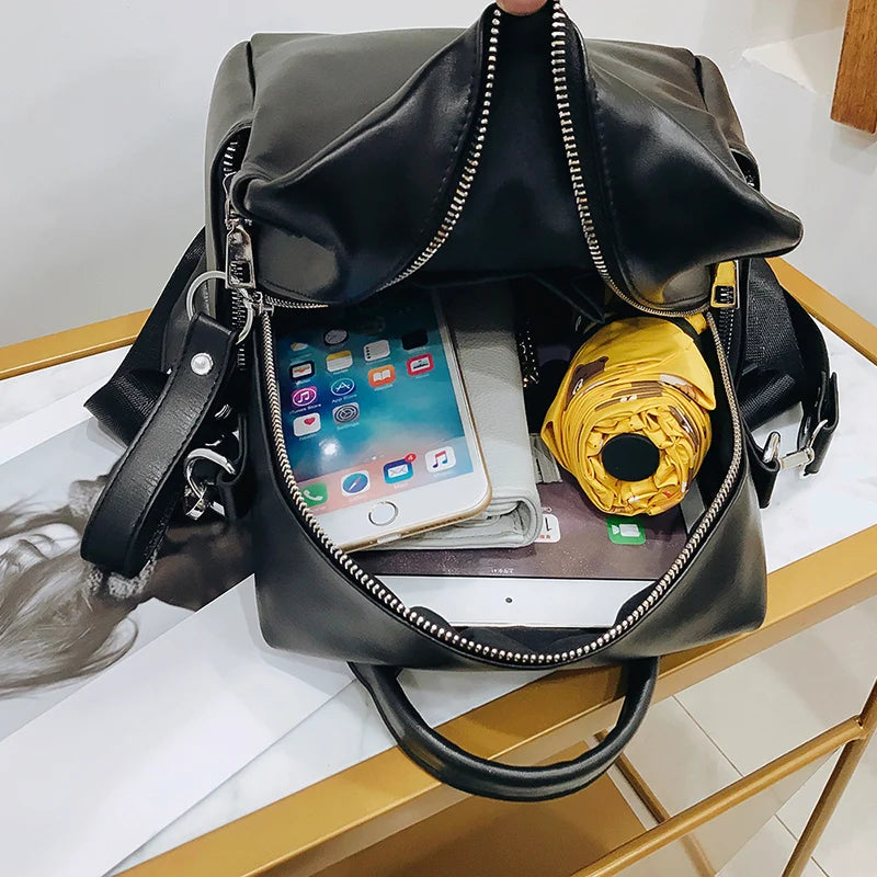 Vintage Leather Backpack for Women Small School Bagpack