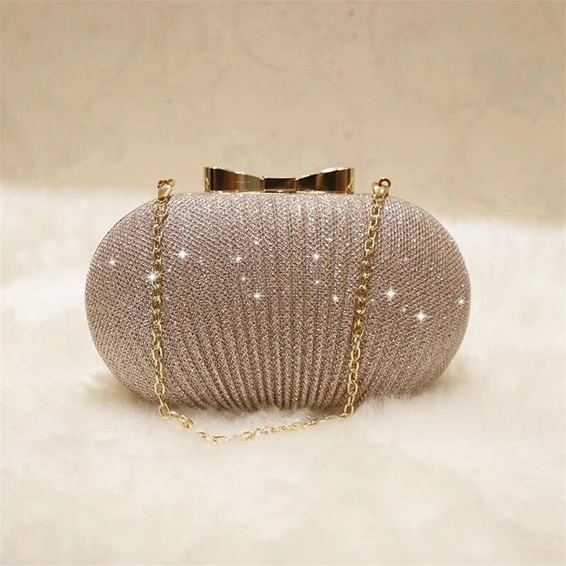 AUAU-Golden Evening Clutch Bag Wedding Handbags Metal Bow Clutches