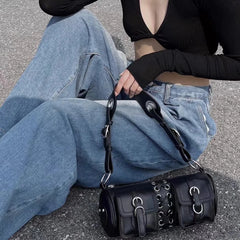 Y2K Punk Style Strapped Handbag Multi-Pocket Decorative Lady Small Bag