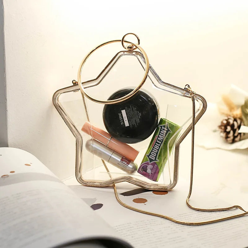 Acrylic Star Shape Clutch Shoulder Bag Evening Crossbody Purse