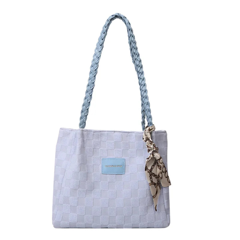 Stylish Canvas Shoulder Bag with Scarf Detail