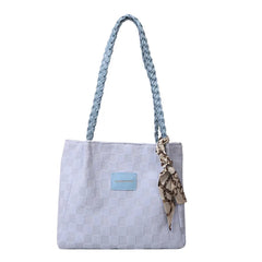 Stylish Canvas Shoulder Bag with Scarf Detail