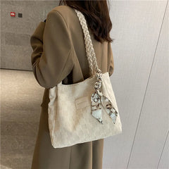 Stylish Canvas Shoulder Bag with Scarf Detail