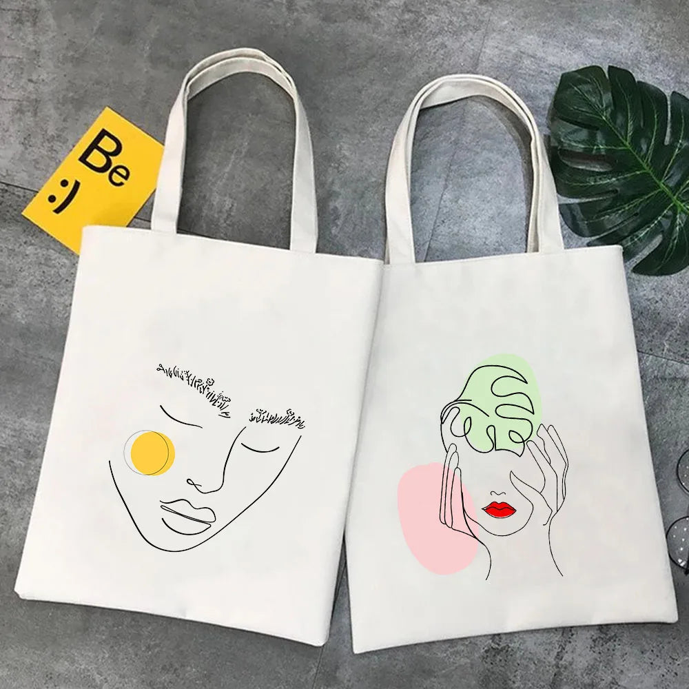 Woman Face Art Minimalist Girl Beauty Flower Canvas Tote Bag