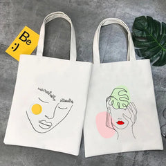 Woman Face Art Minimalist Girl Beauty Flower Canvas Tote Bag