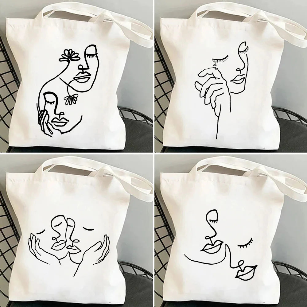 Woman Face Art Minimalist Girl Beauty Flower Canvas Tote Bag