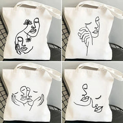 Woman Face Art Minimalist Girl Beauty Flower Canvas Tote Bag