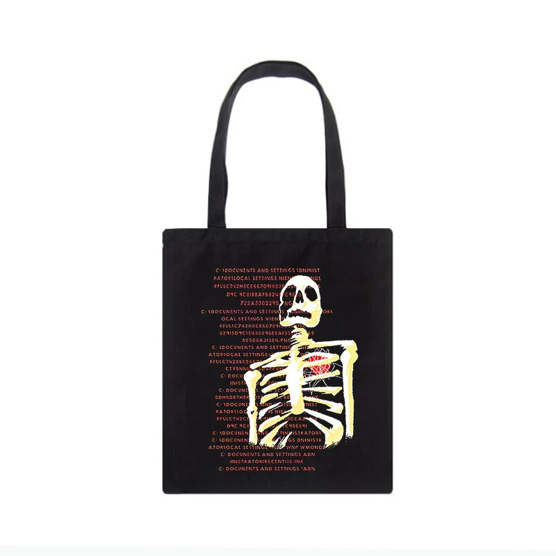 Gothic Skull Tote Bag Vintage Skeleton Shoulder Handbag