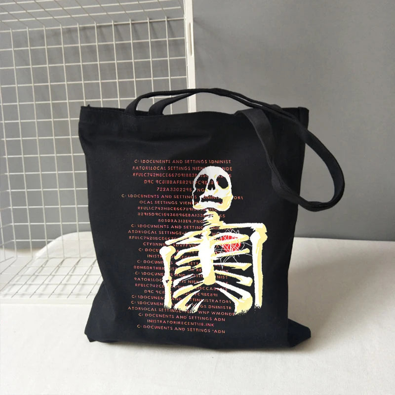 Gothic Skull Tote Bag Vintage Skeleton Shoulder Handbag