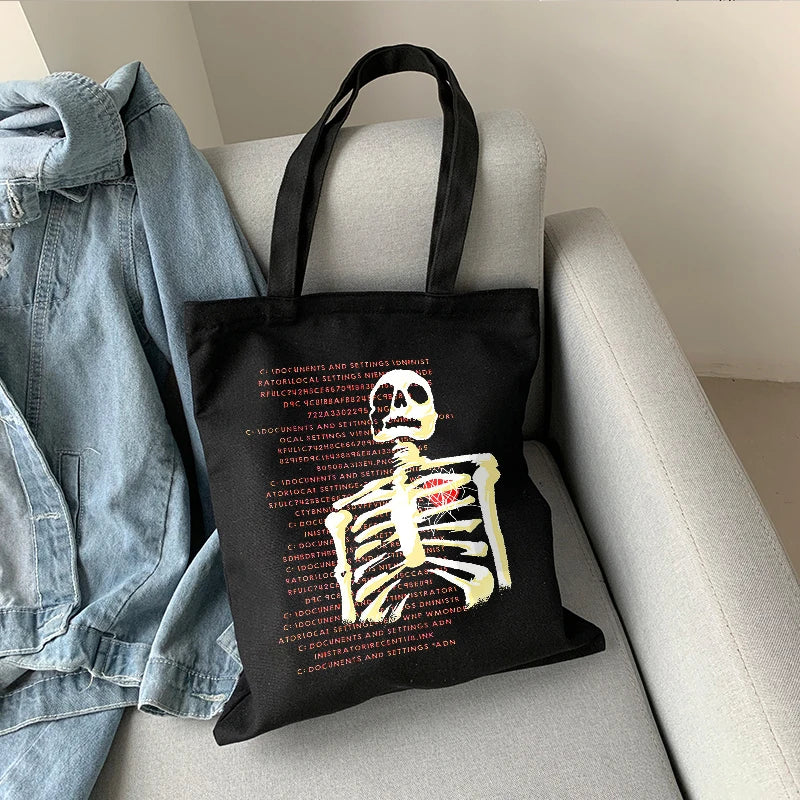 Gothic Skull Tote Bag Vintage Skeleton Shoulder Handbag