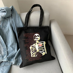 Gothic Skull Tote Bag Vintage Skeleton Shoulder Handbag