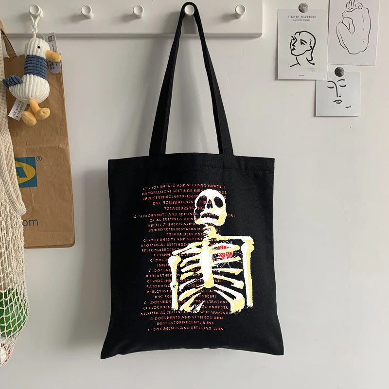 Gothic Skull Tote Bag Vintage Skeleton Shoulder Handbag