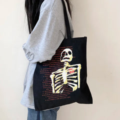 Gothic Skull Tote Bag Vintage Skeleton Shoulder Handbag