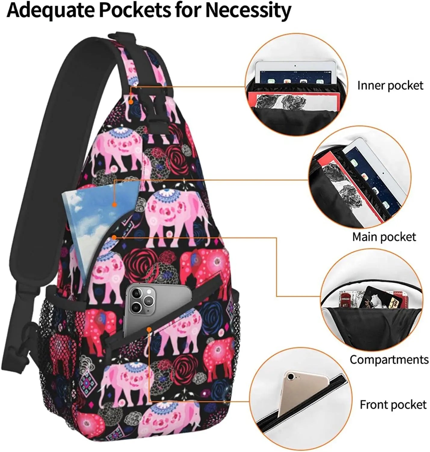 African Ethnic Elephant Chest Bags Crossbody Sling Bag