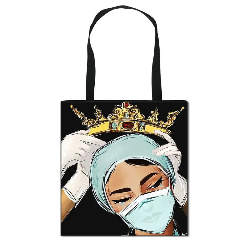 African Nurse Folding Shopping Bag Handbag Large Capacity File Bag