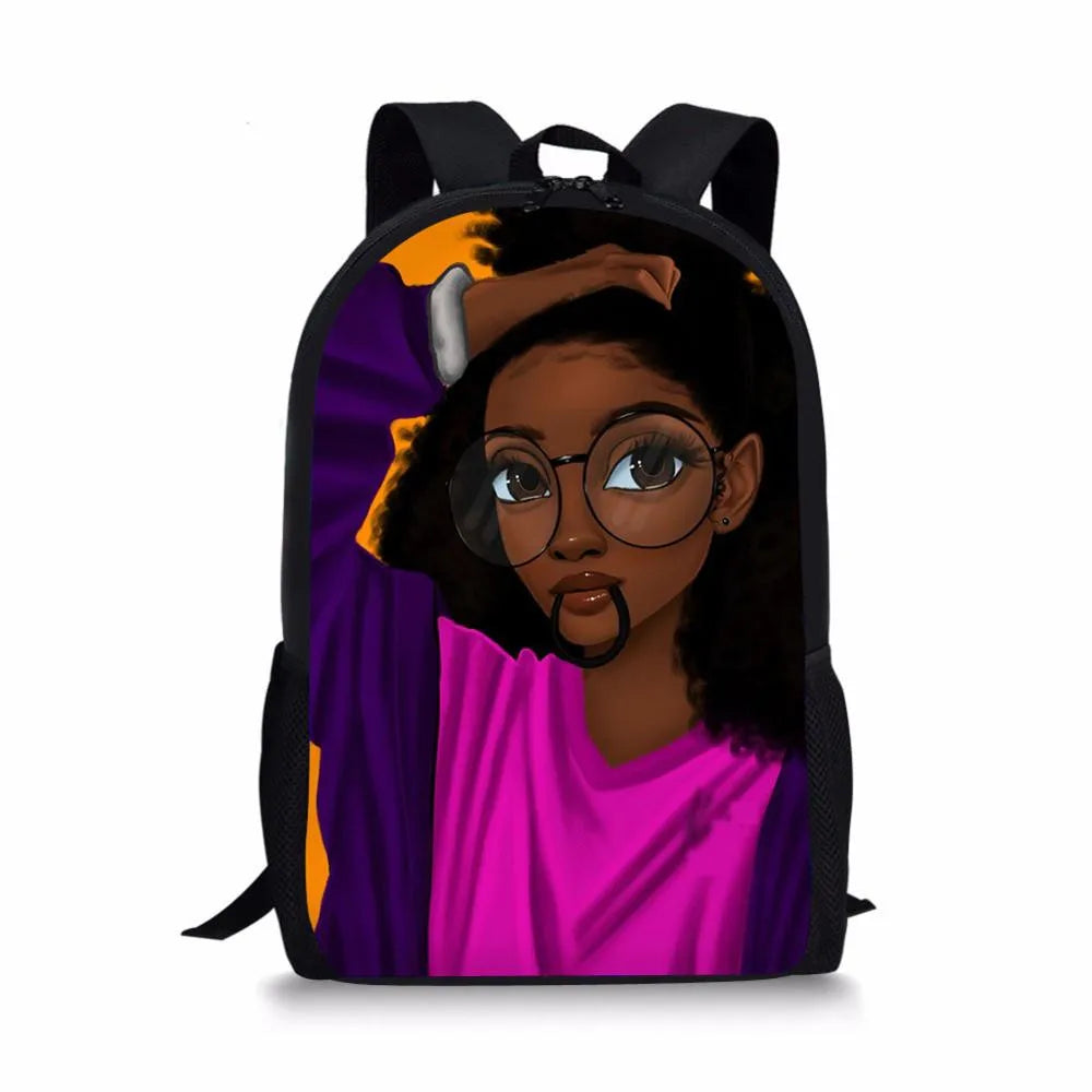 African Girl Print Backpack Casual Outdoor Travel Knapsack