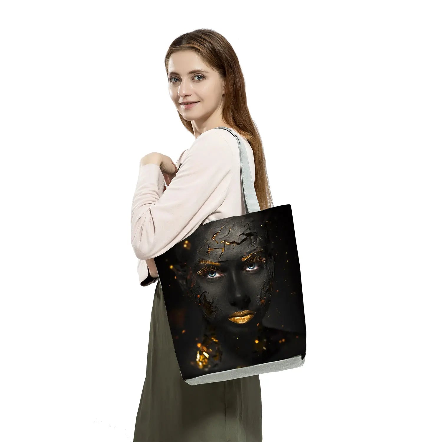 African Girl Print Handbags Art Woman Tote Bag Foldable Shopper Bag