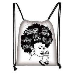 Brown African Girls Drawstring Bag Women Travel Backpack