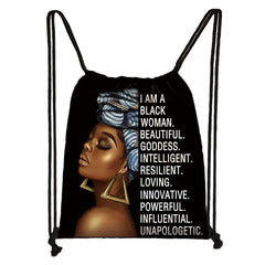 Brown African Girls Drawstring Bag Women Travel Backpack