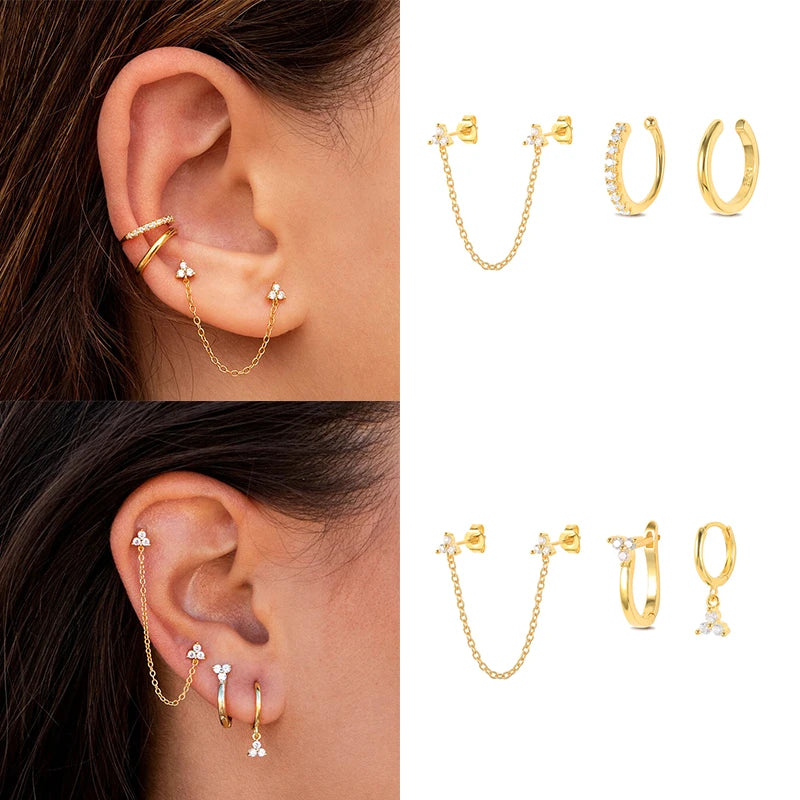925 Silver Earrings Set Turquoise Crown Star Moon Zircon Snake Clips