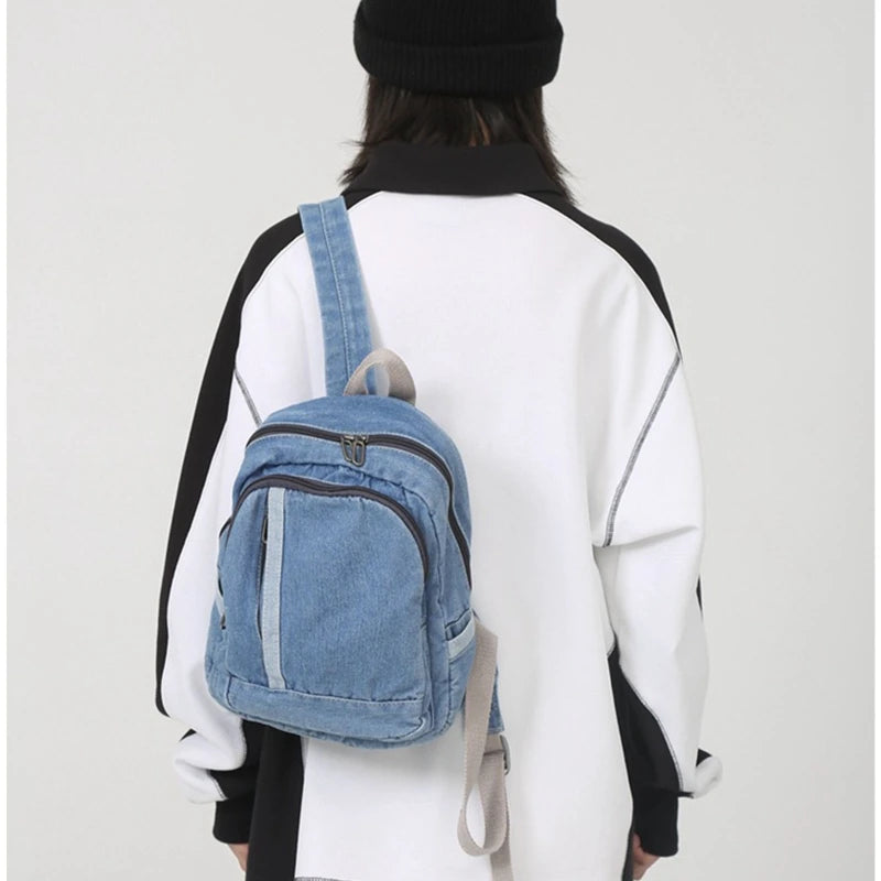 Denim Daypack Double Shoulder School Bag Jean Backpack for Girls