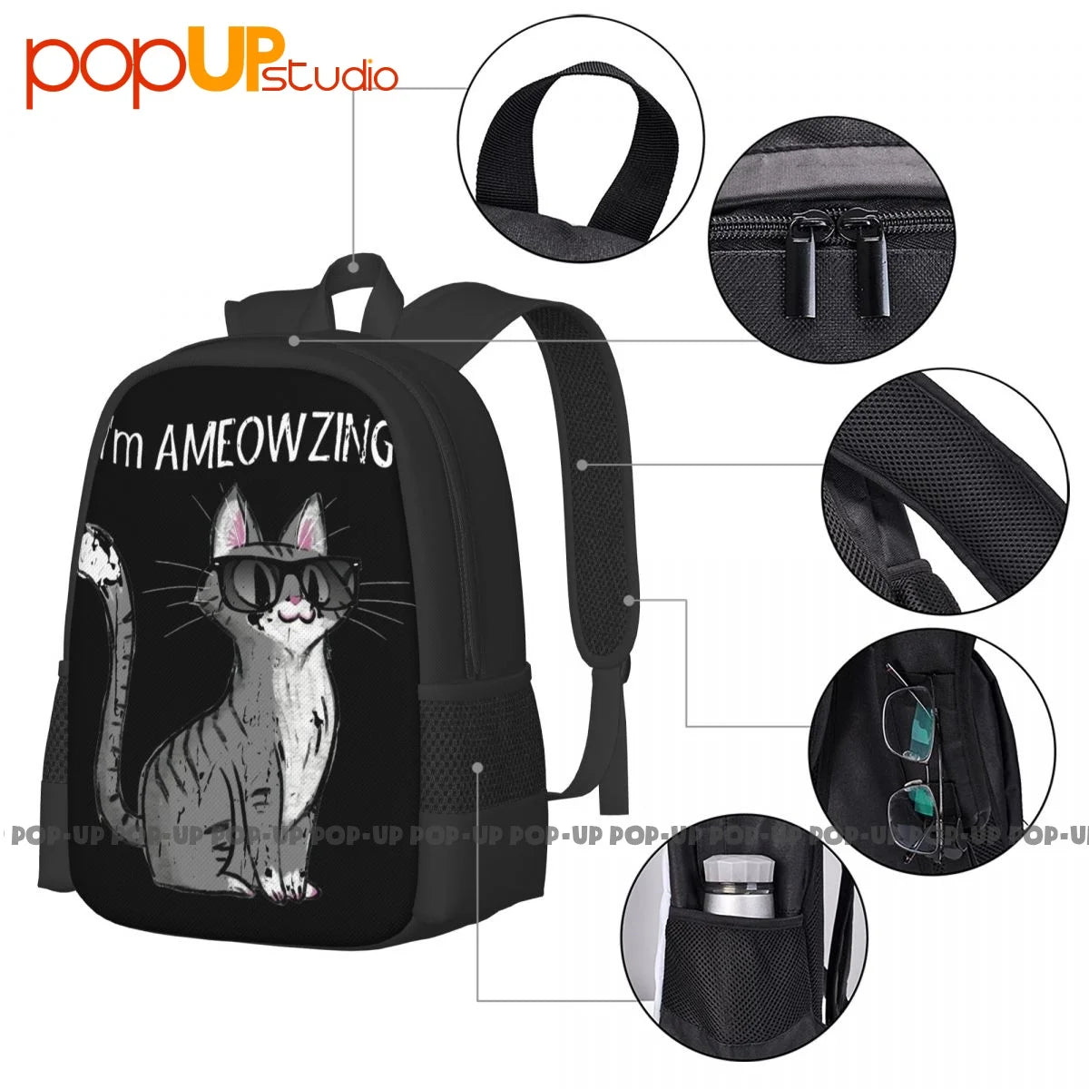 Cat Sunglasses Backpack Large Bookbag Shoe Bag