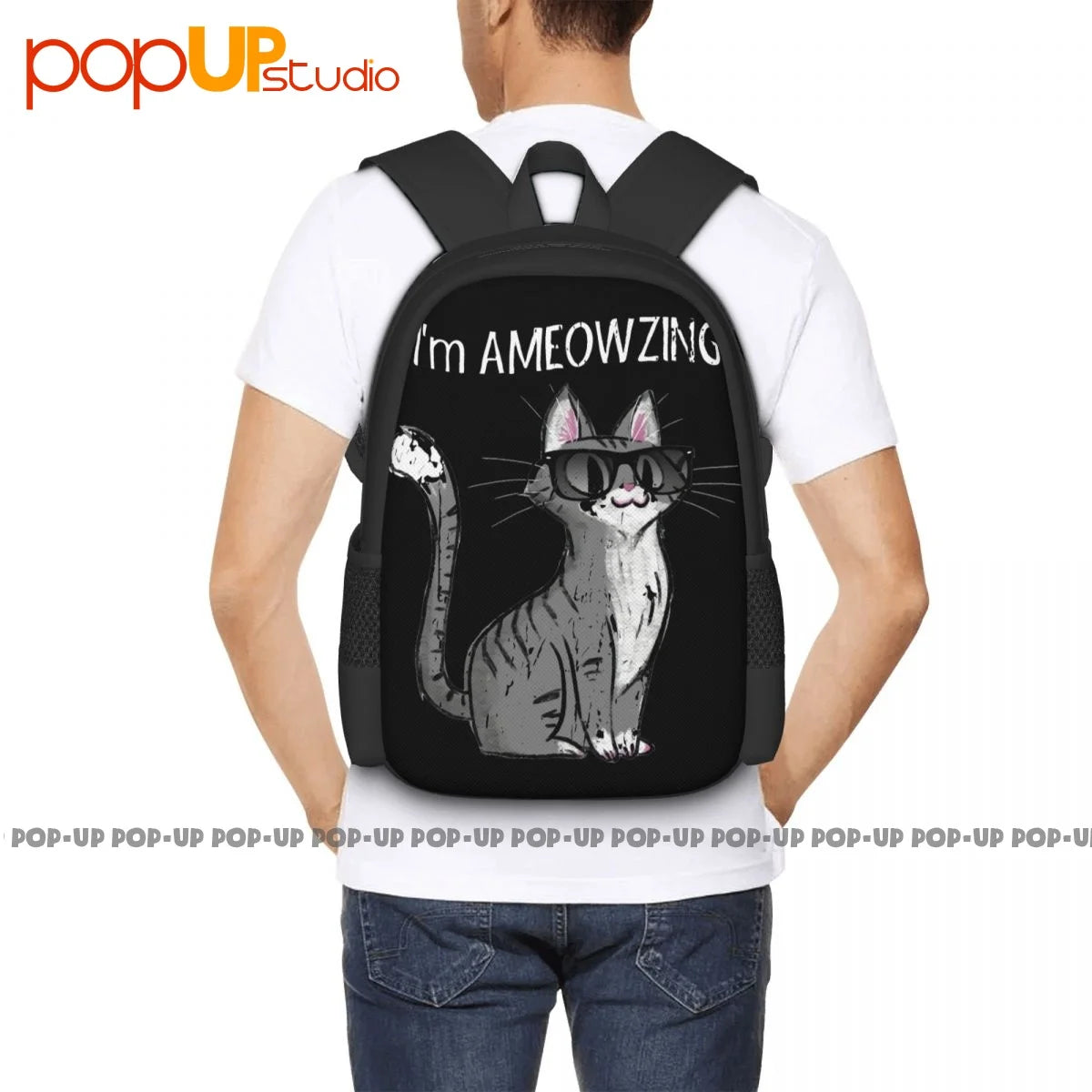 Cat Sunglasses Backpack Large Bookbag Shoe Bag