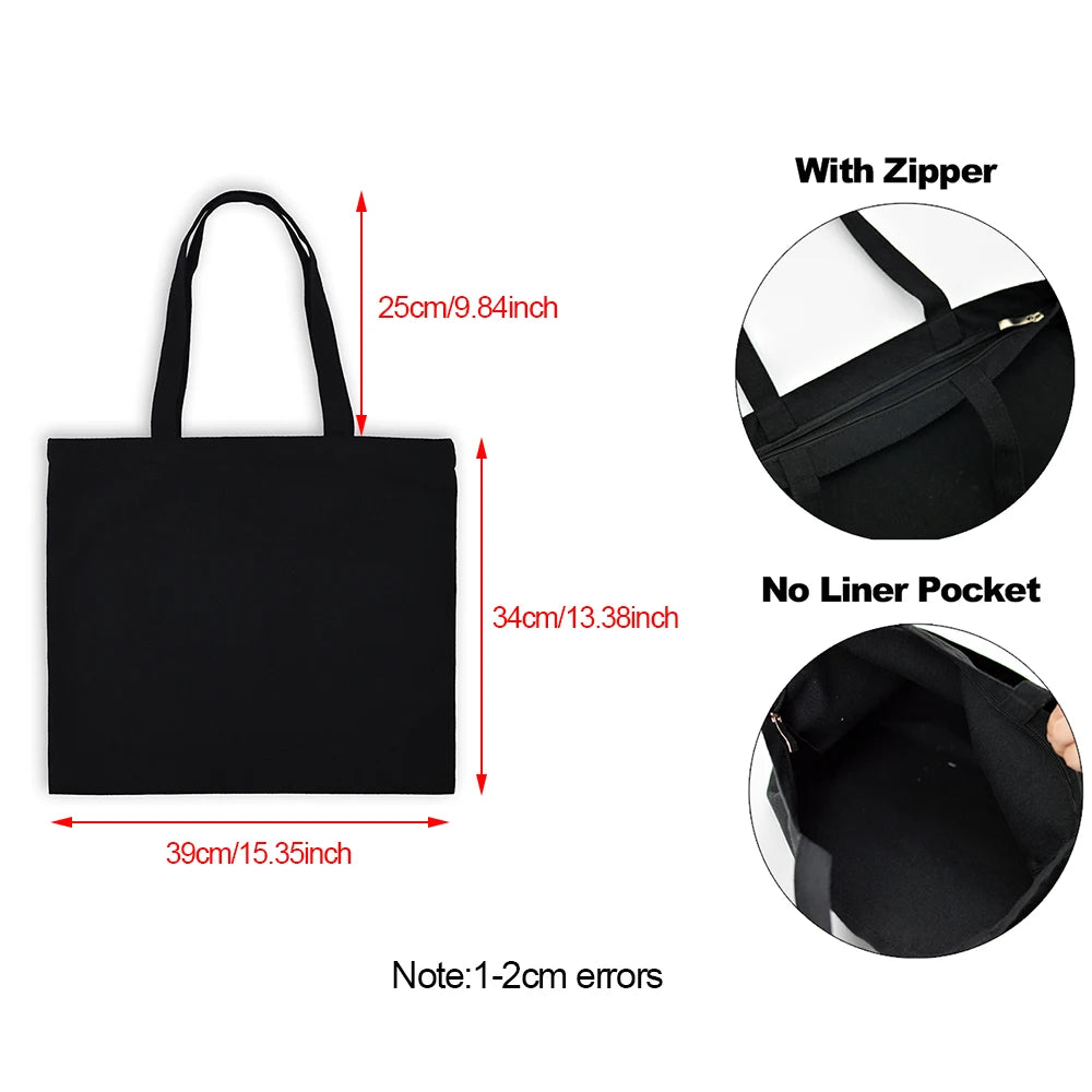 Cat Print Tote Bag for Women Foldable Canvas Handbag Eco Zipper