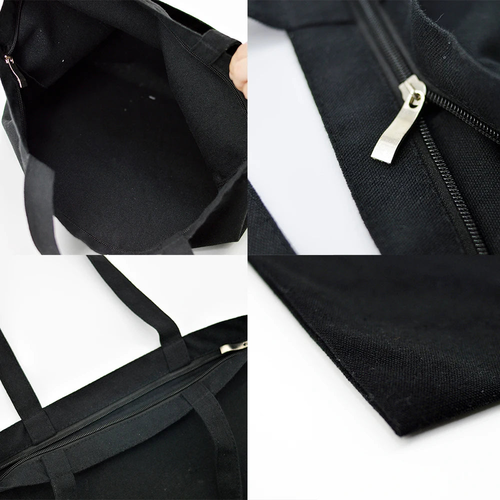 Cat Print Tote Bag for Women Foldable Canvas Handbag Eco Zipper