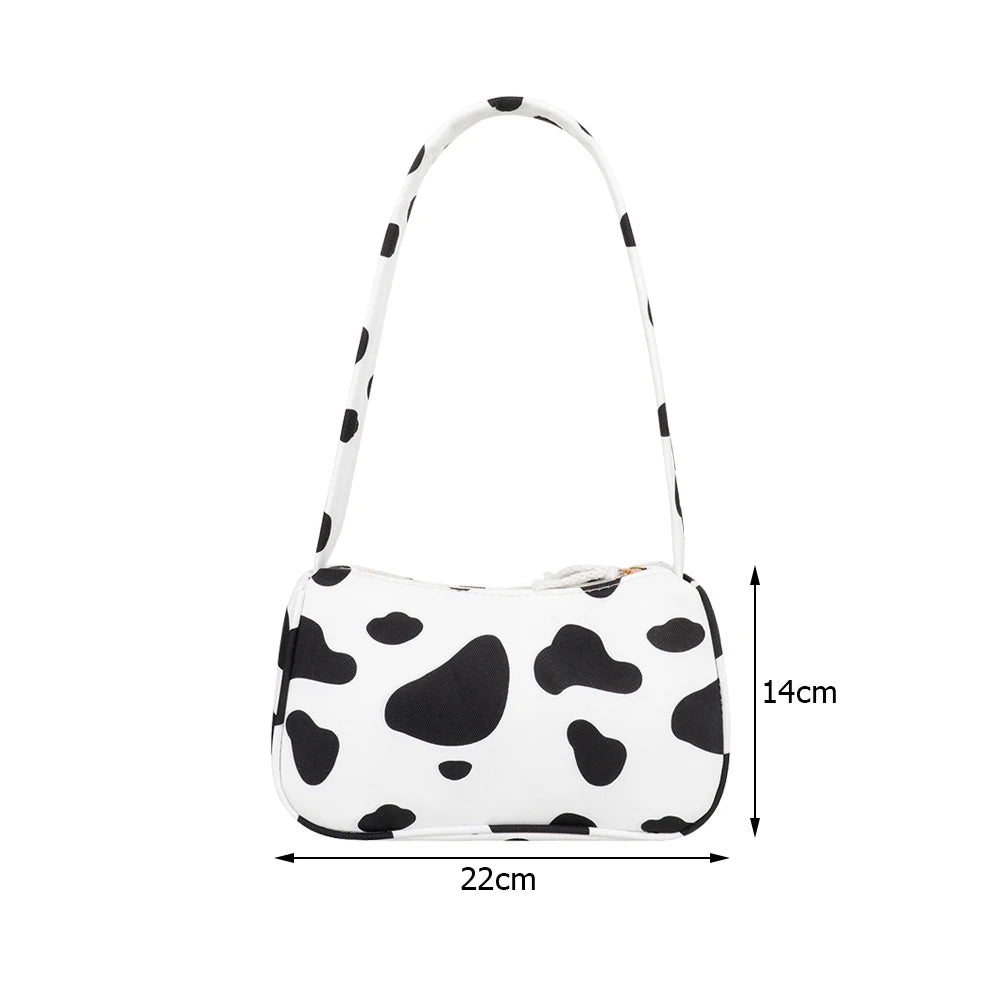Animal Print Canvas Shoulder Bag Retro Ladies Small Handbag