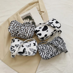 Animal Print Canvas Shoulder Bag Retro Ladies Small Handbag