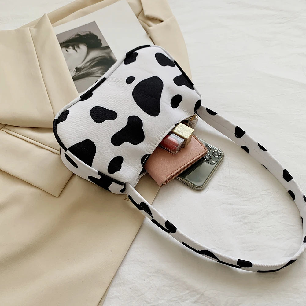 Animal Print Canvas Shoulder Bag Retro Ladies Small Handbag
