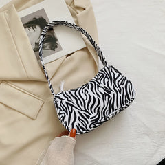 Animal Print Canvas Shoulder Bag Retro Ladies Small Handbag