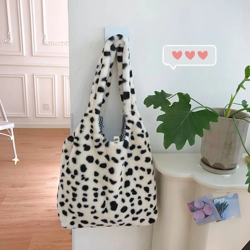 Leopard Cow Pattern Tote Bag for Women, Retro Handbag, Large Capacity