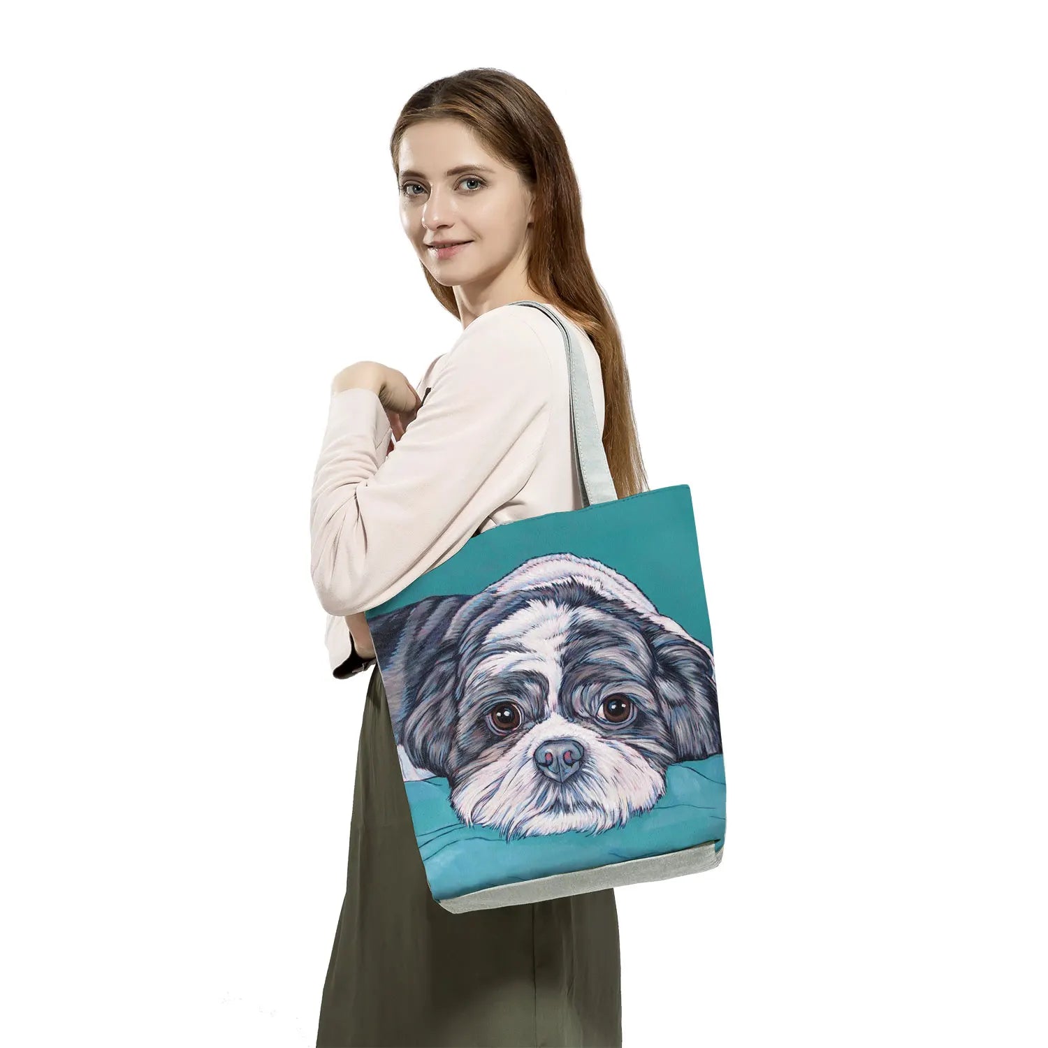 Oil Painting Dog Printed Animal Tote Shoulder Bag for Women