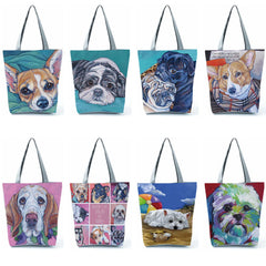 Oil Painting Dog Printed Animal Tote Shoulder Bag for Women