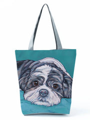 Oil Painting Dog Printed Animal Tote Shoulder Bag for Women