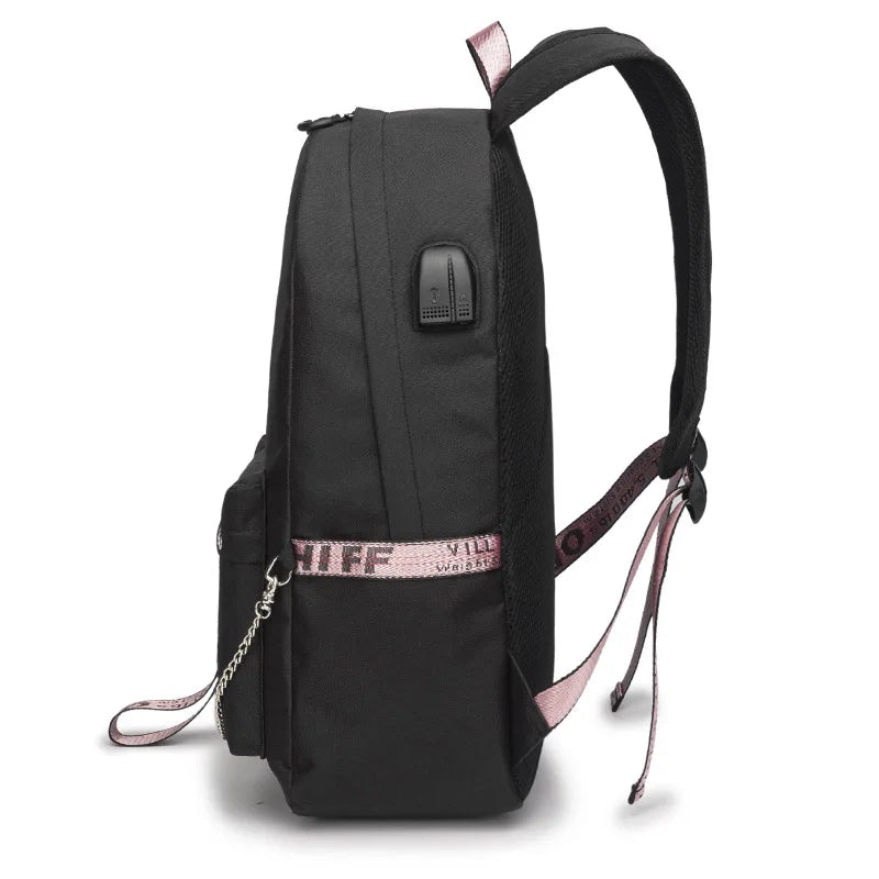 Anime Angel Death Backpack School Book Bags Travel Boys Girls Laptop USB Port