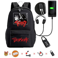 Anime Berserk School Bag Backpack USB Teenagers Backpack Kids Bag