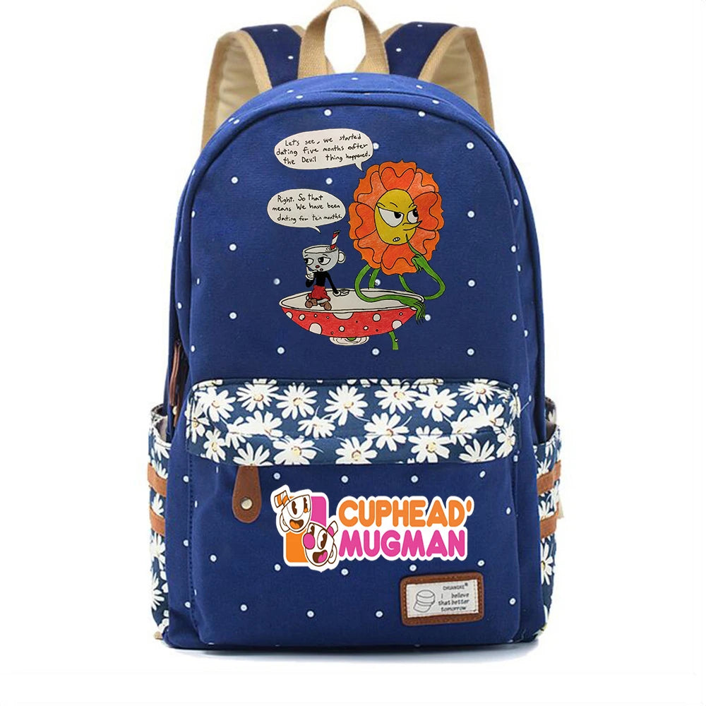 Anime Cuphead Canvas Backpack High Teenger Packsack Casual knapsack