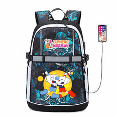 Anime Cuphead Oxford USB Backpack Cartoon Travel Schoolbag
