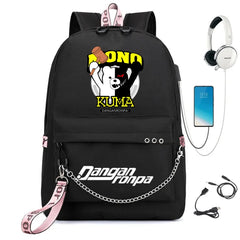 Danganronpa Backpack USB Port Monokuma School Bag Bear Pattern Teenagers Book Tr